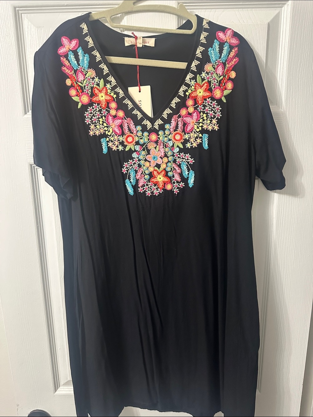 Solitaire Black Tunic with Bright Multicolor Floral Embroidery